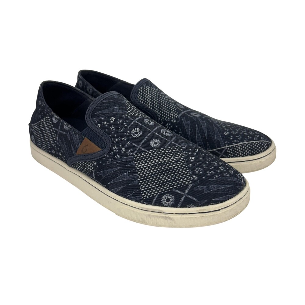 OluKai Pehuea Pa'i Shoes Womens Size 7 Blue Patchwork Canvas Slip On Flats